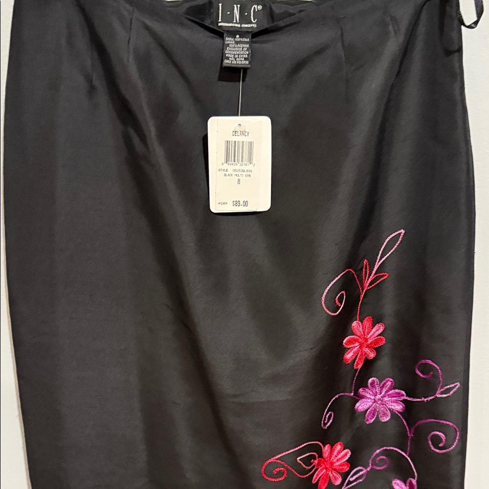 INC International Concepts Black Skirt with Pink and Purple Floral Embroidery - Picture 3 of 9